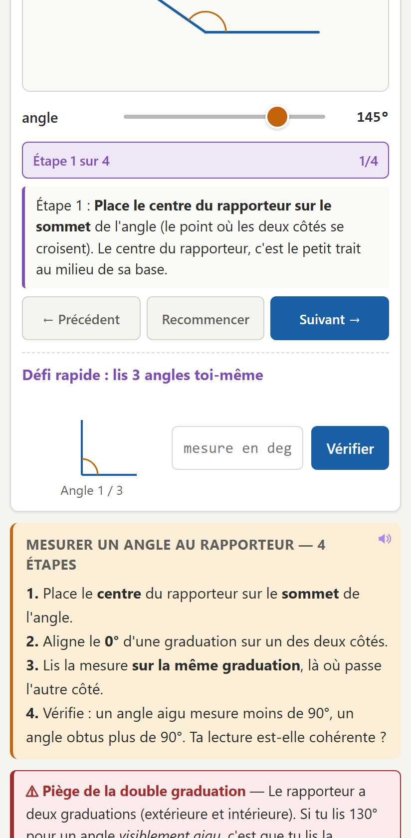 On place le rapporteur, étape par étape