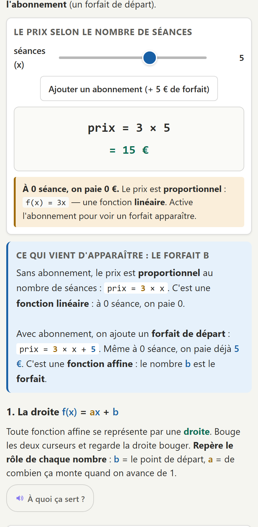 On bouge la droite, l'équation suit