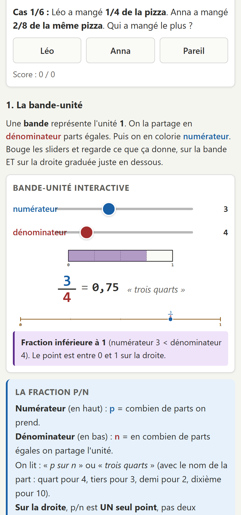 On glisse les curseurs, la fraction se colorie